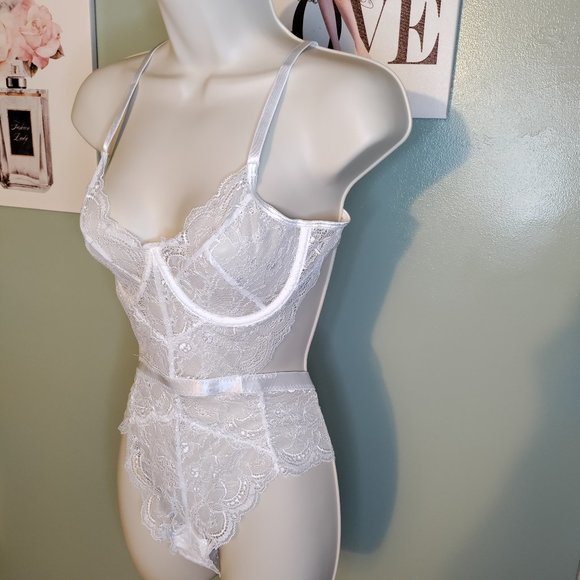 Lace Lingerie Teddy Snap Crotch V Neck Cut Out Underwire One Piece - Picture 4 of 6